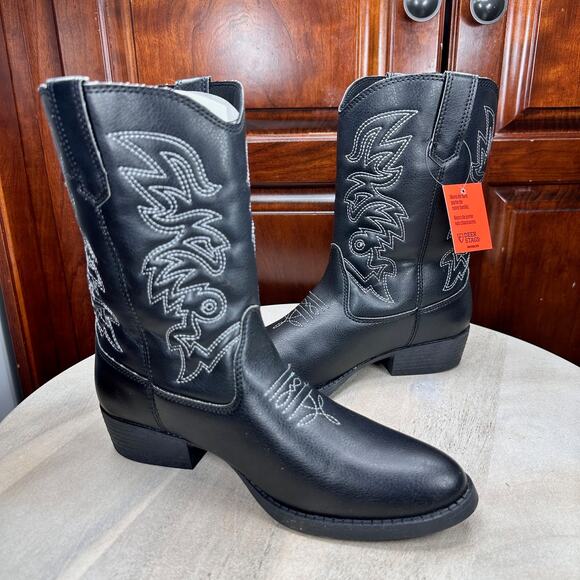 Deer Stags Kids Ranch Cowboy Boot Size Black Western Pull On